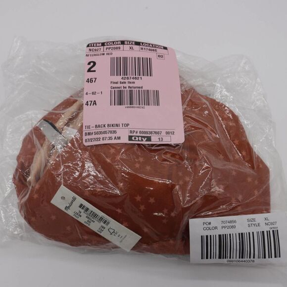 NEW Madewell Second Wave Classic Bikini Bottom in Night Stars, Afterglow red, XL - Picture 5 of 6